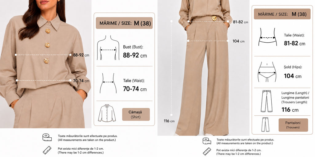 Set damă elegant cămașă și pantaloni palazzo, talie înaltă, croi larg, office, casual chic, premium