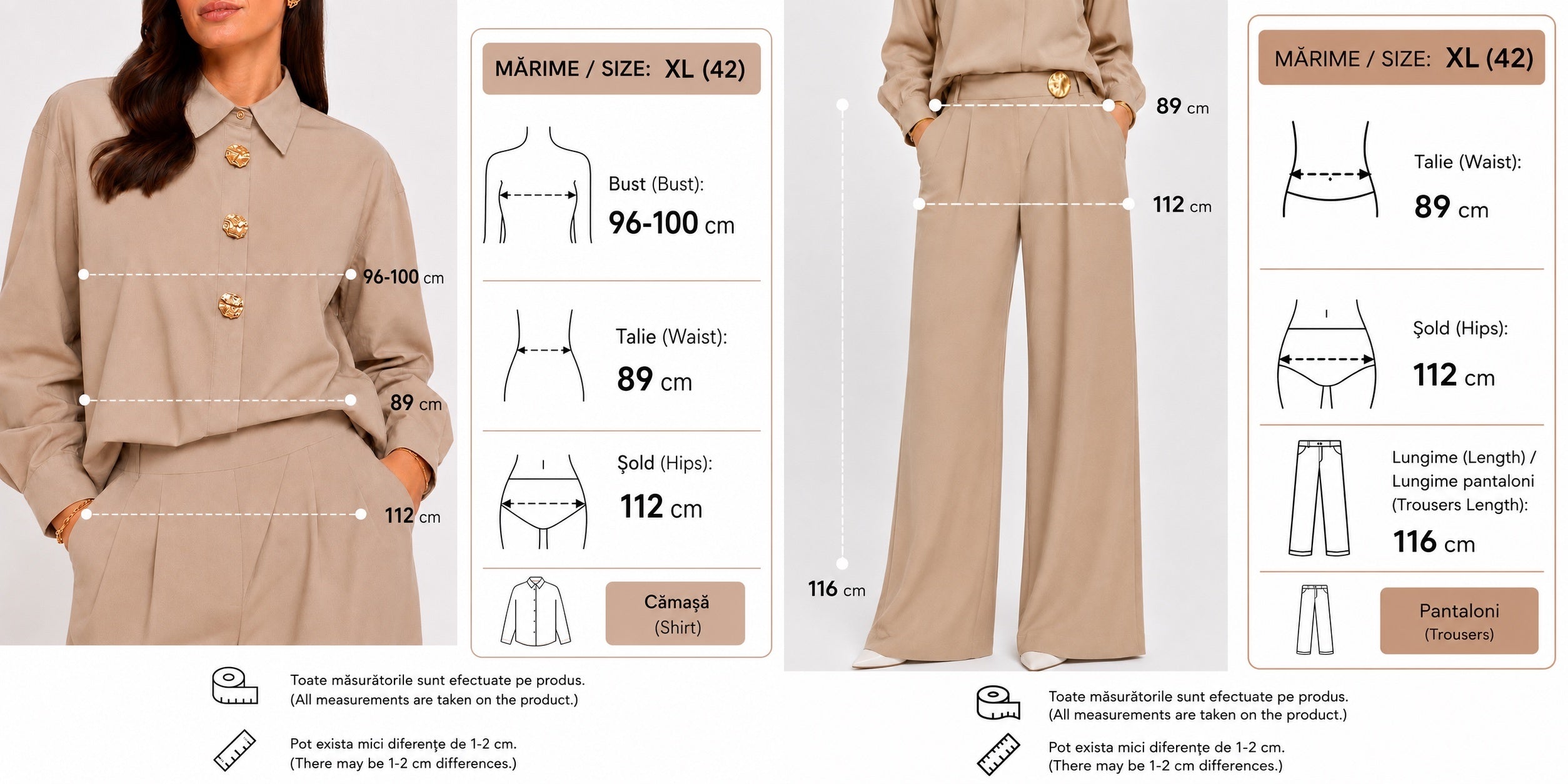 Set damă elegant cămașă și pantaloni palazzo, talie înaltă, croi larg, office, casual chic, premium